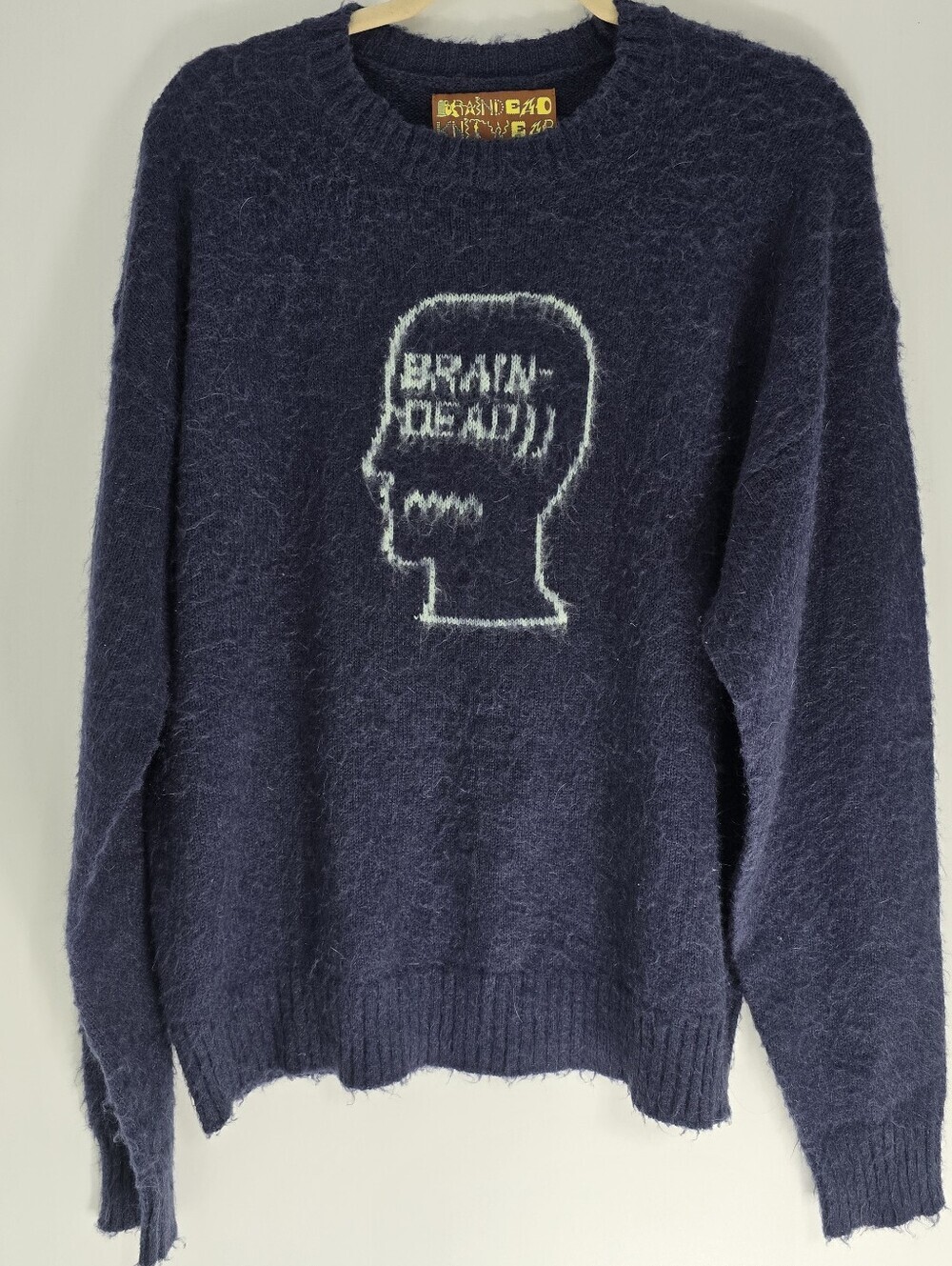 Brain Dead navy logohead pile sweater crewneck mens size Medium